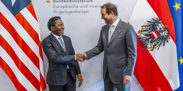 Liberia’s Deputy Minister for International Cooperation and Economic Integration Dr. Ibrahim Nyei, and Austria’s Secretary-General for Foreign Affairs Ambassador Nikolaus Marschik,